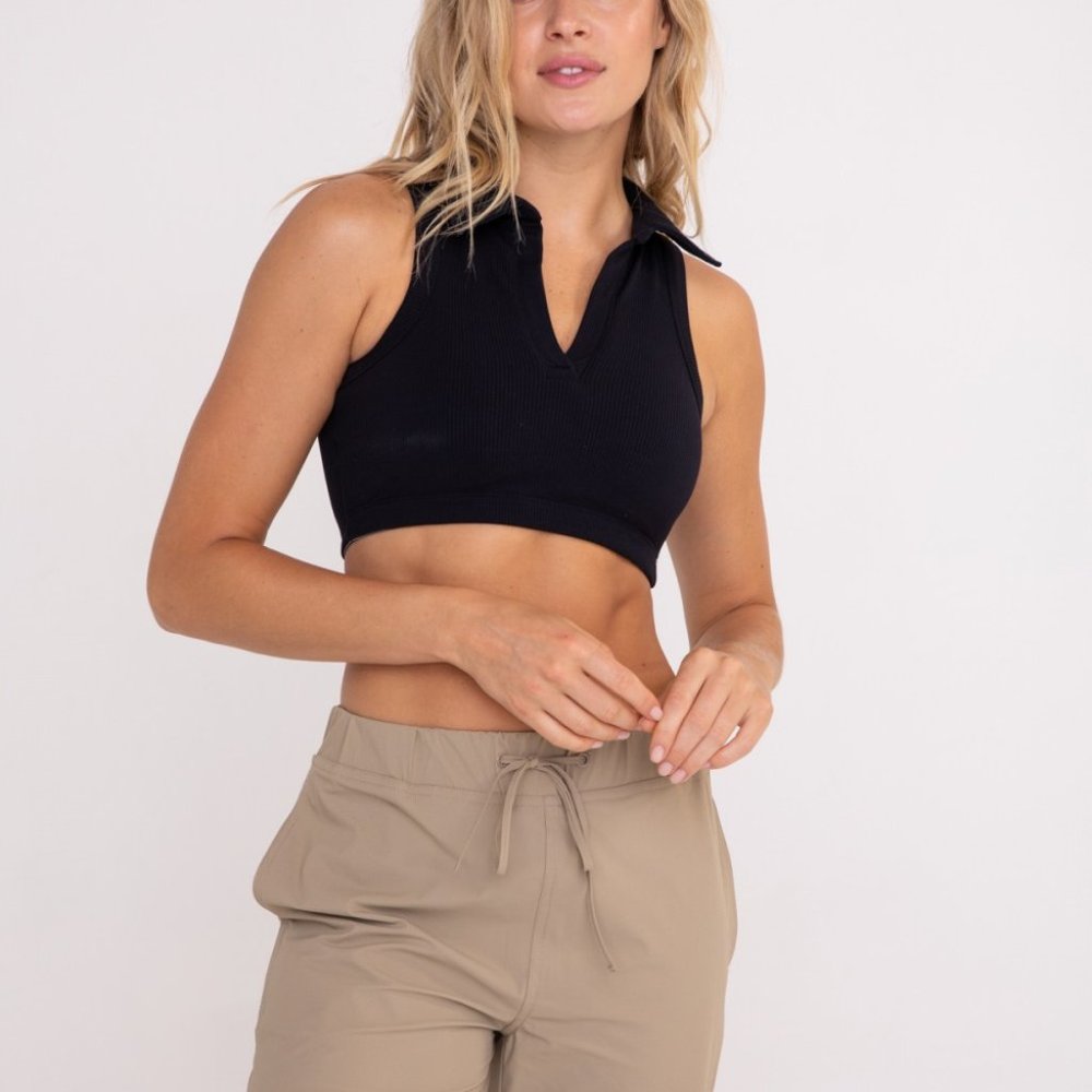 Mono B BRONZE - Ribbed Cropped Polo Tank (AT-A08155) Size Large